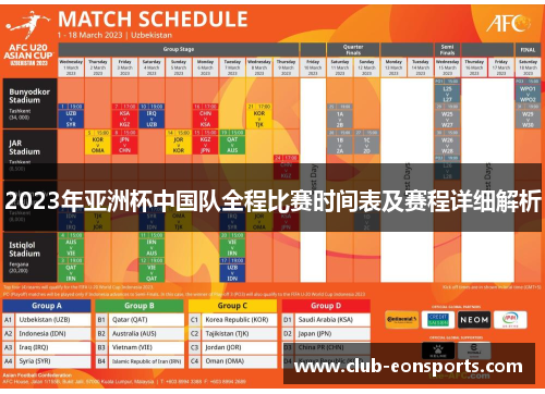 2023年亚洲杯中国队全程比赛时间表及赛程详细解析 2023年亚洲杯中国队全程比赛时间表及赛程详细解析
